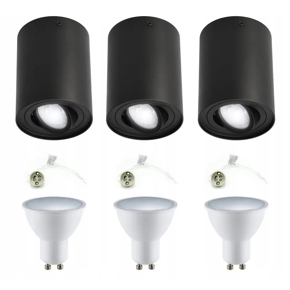 3x Overflatemontert Halogen Spotlight Tube Bevegelig + Gu10
