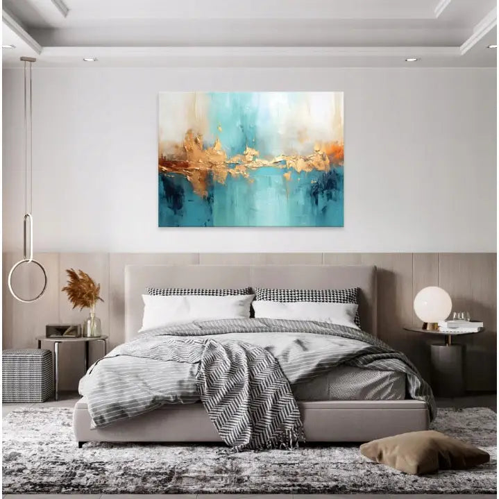 Abstrakt Gull og Blå Lerretsbilde | Kunst Bilder til Soverom