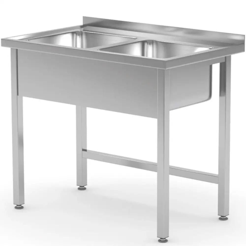 Arbeidsbenk til Kjøkkenvegg med To Oppvaskkummer 100x60x85 Cm - Hendi 815007