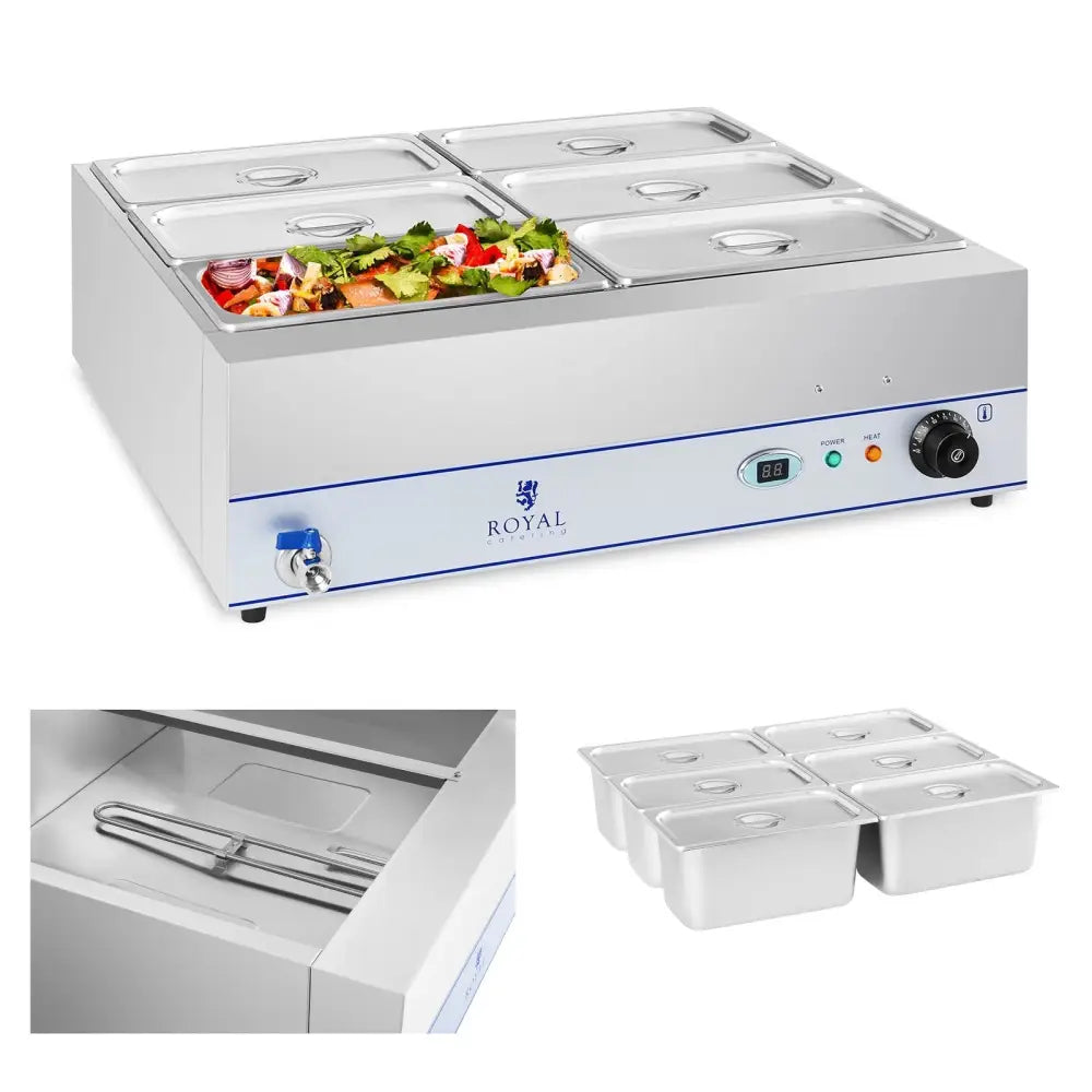 Bain Marie Vannoppvarmer med Tappekran 6 x Gn 1/3 2000w 230v Royal Catering