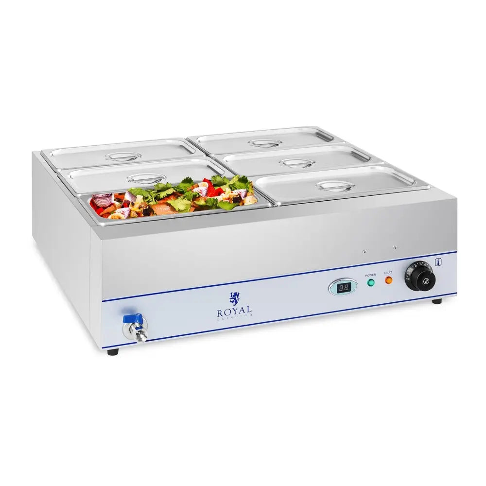 Bain Marie Vannoppvarmer med Tappekran 6 x Gn 1/3 2000w 230v Royal Catering