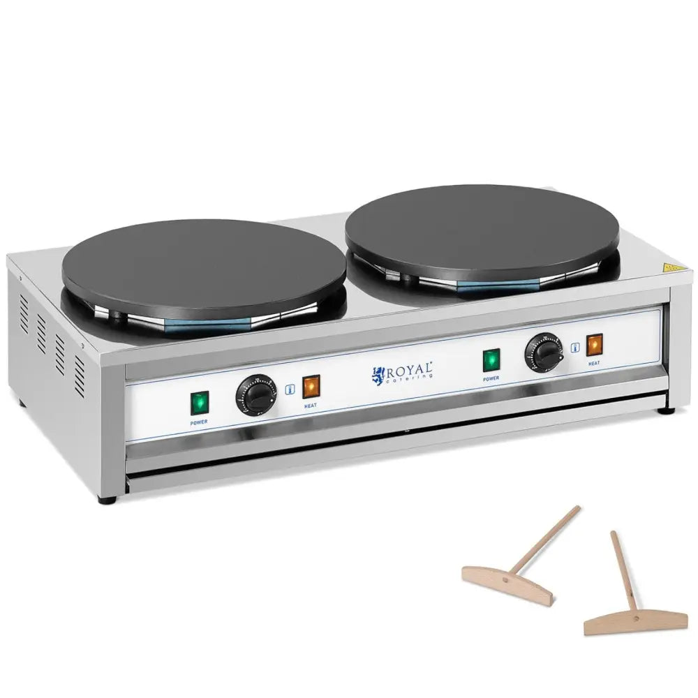 Dobbelt Elektrisk Pannekakestekeapparat med Jernplater 2 x 40cm 2 x 3000 w
