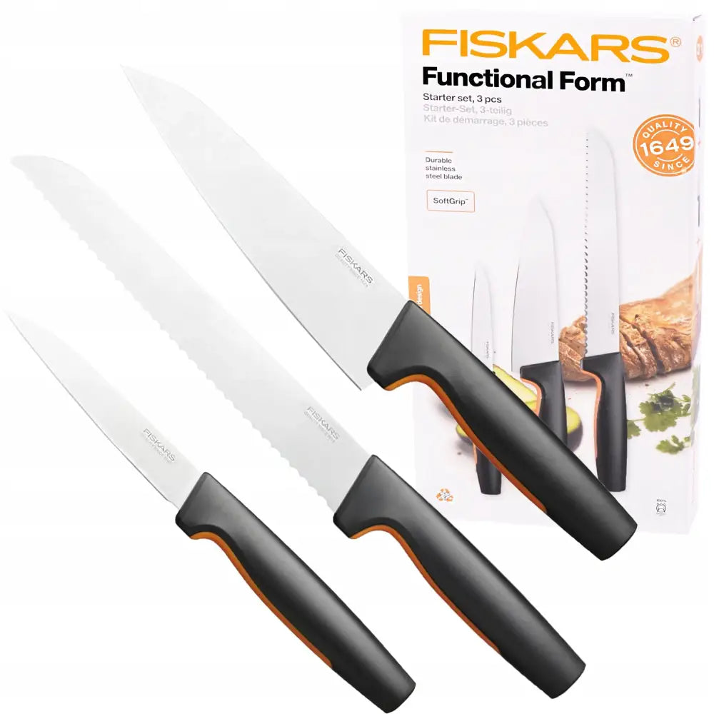 Fiskars Komplett Sett med 3 Kjøkkenkniver for Skrelling