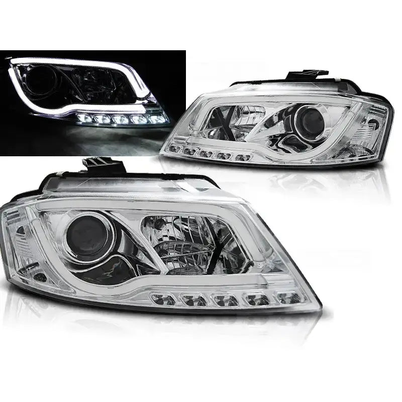 Frontlykter Audi A3 8p 08-12 Chrome Tube Light Tru Drl