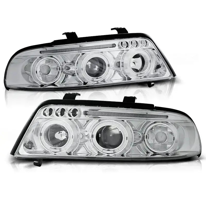 Frontlykter Audi A4 01.99-09.00 Angel Eyes Chrome Halo Rims