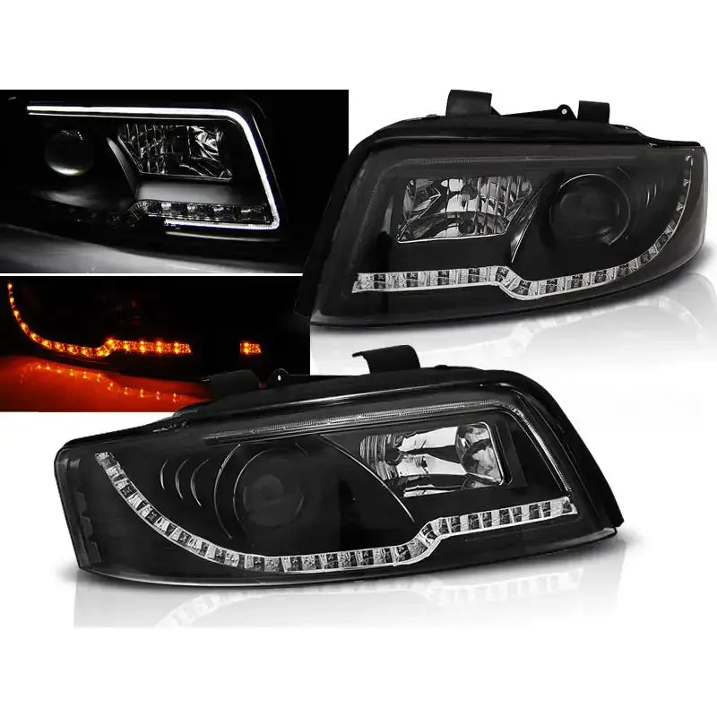 Frontlykter Audi A4 10.00-10.04 Led Tube Lights Black
