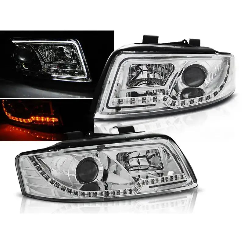 Frontlykter Audi A4 10.00-10.04 Led Tube Lights Chrome