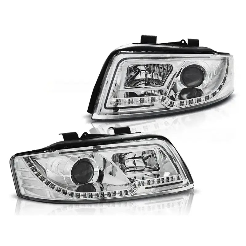 Frontlykter Audi A4 10.00-10.04 Led Tube Lights Chrome
