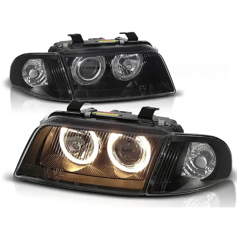 Frontlykter Audi A4 11.94-12.98 Angel Eyes Clearglass Black