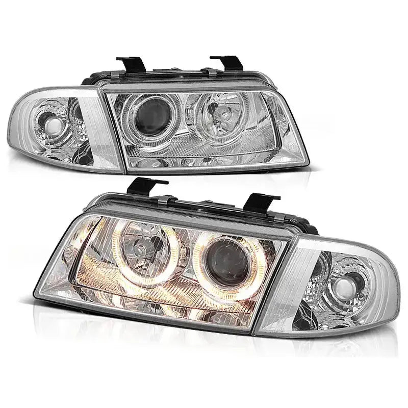 Frontlykter Audi A4 11.94-12.98 Angel Eyes Clearglass Chrome