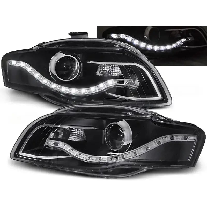 Frontlykter Audi A4 B7 11.04-03.08 Black Led Parking Light