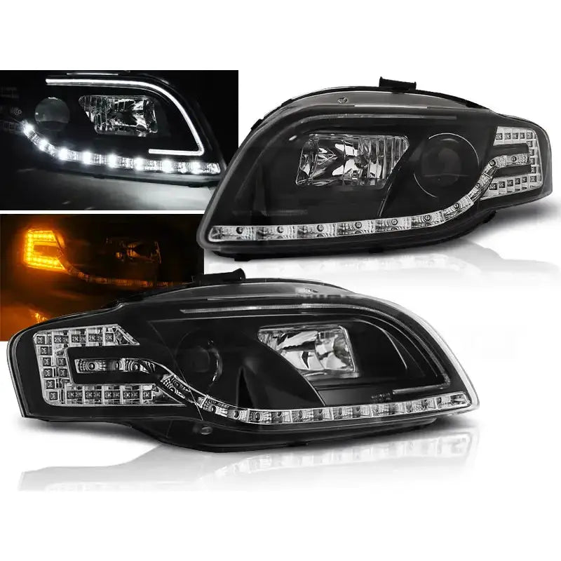 Frontlykter Audi A4 B7 11.04-03.08 Led Tube Lights Black