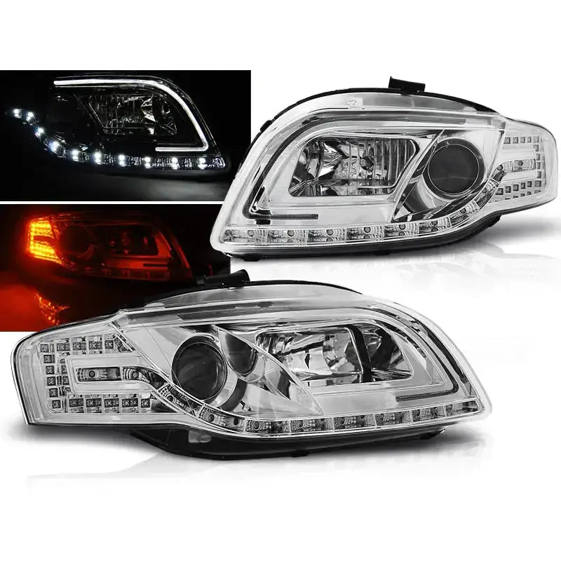 Frontlykter Audi A4 B7 11.04-03.08 Led Tube Lights Chrome