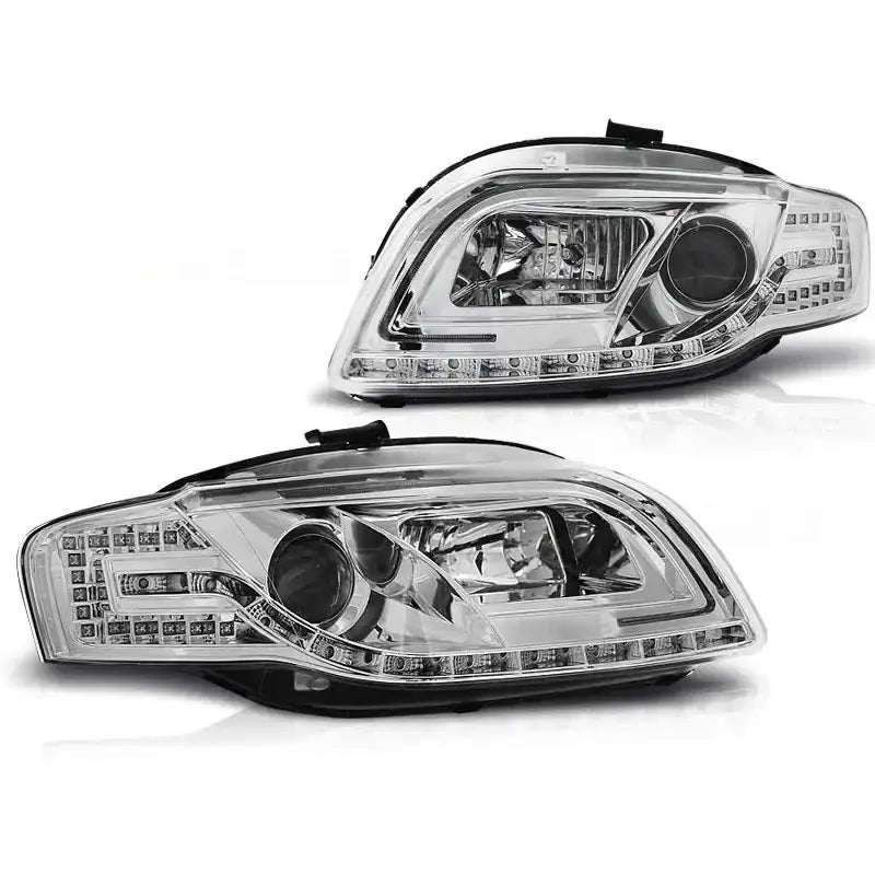 Frontlykter Audi A4 B7 11.04-03.08 Led Tube Lights Chrome