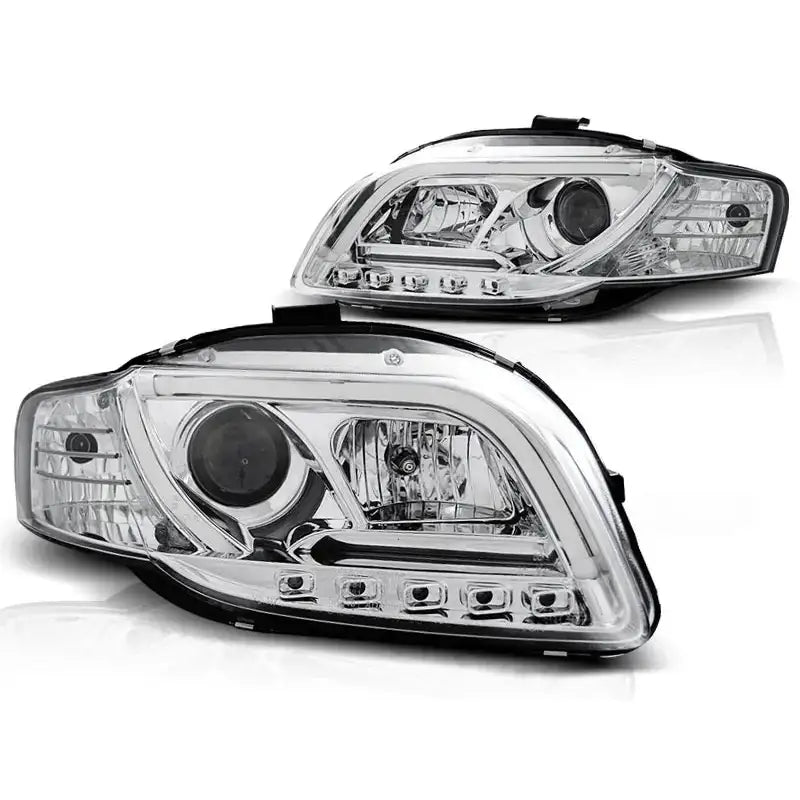 Frontlykter Audi A4 B7 11.04-03.08 Tube Lights Chrome Tru Drl