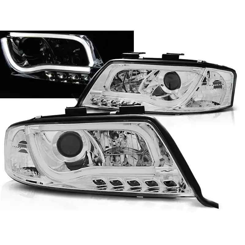 Frontlykter Audi A6 05.97-05.01 Led Tube Lights Chrome