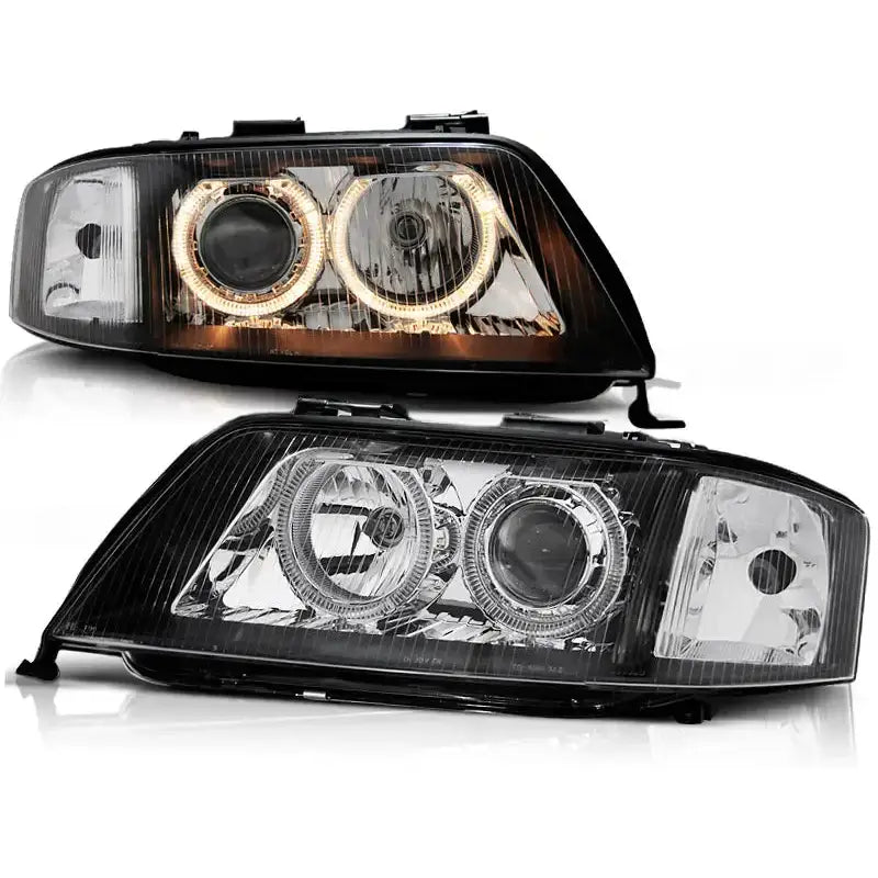 Frontlykter Audi A6 05.97-09.99 Angel Eyes Black Xenon