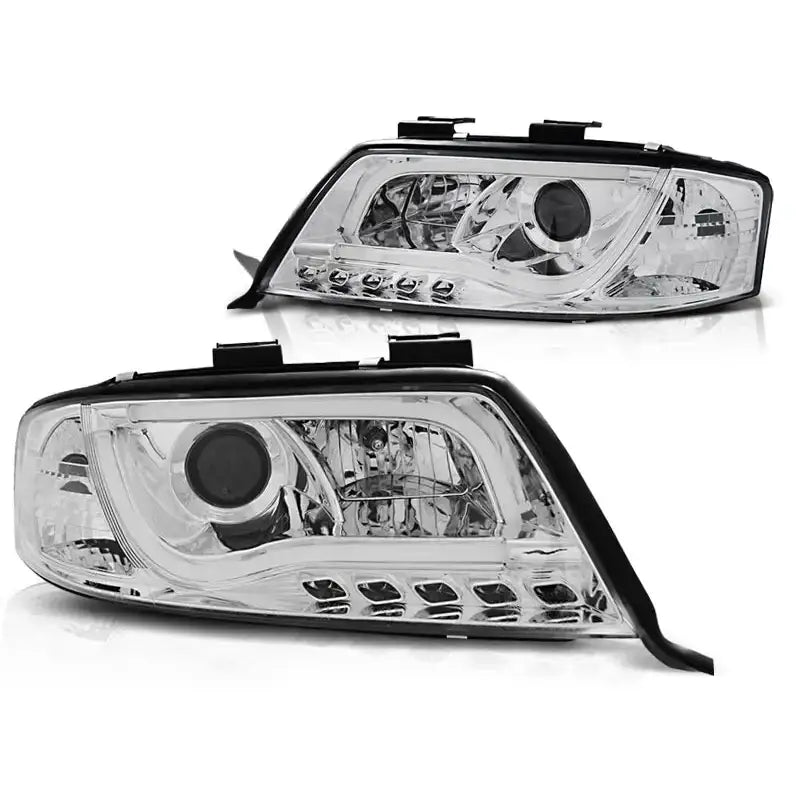 Frontlykter Audi A6 06.01-05.04 Tube Lights Tru Drl Chrome