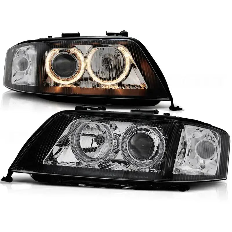 Frontlykter Audi A6 10.99-06.01 Angel Eyes Black Xenon