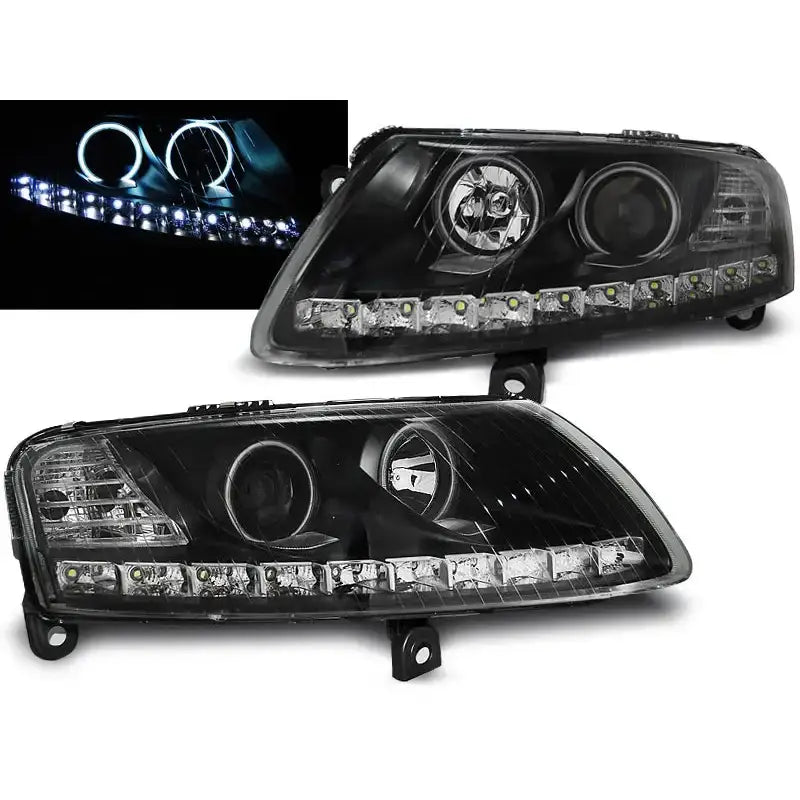 Frontlykter Audi A6 C6 04.04-08 Angel Eyes Led Black