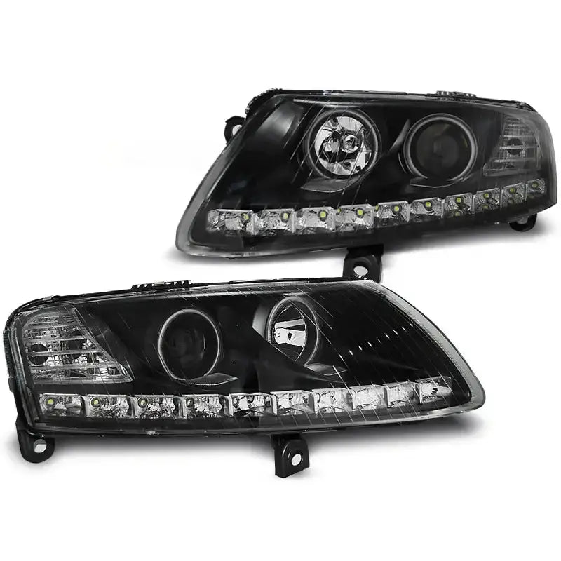 Frontlykter Audi A6 C6 04.04-08 Angel Eyes Led Black