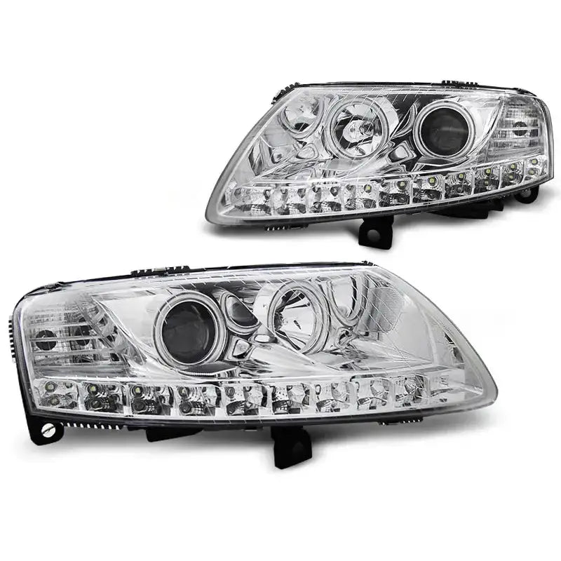 Frontlykter Audi A6 C6 04.04-08 Angel Eyes Led Chrome