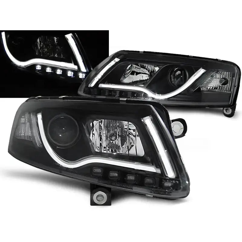 Frontlykter Audi A6 C6 04.04-08 Led Tube Lights Black