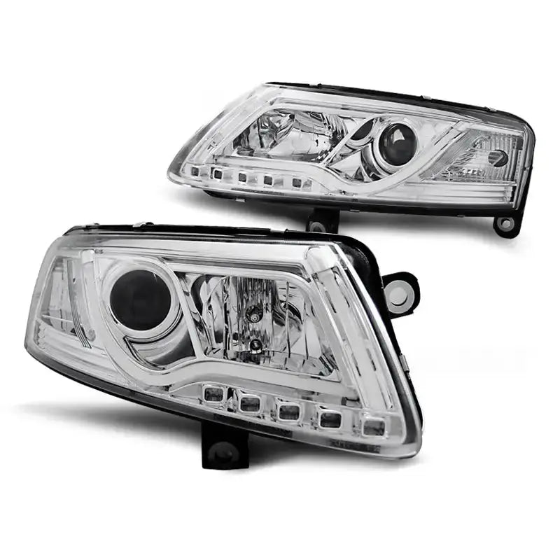 Frontlykter Audi A6 C6 04.04-08 Led Tube Lights Chrome
