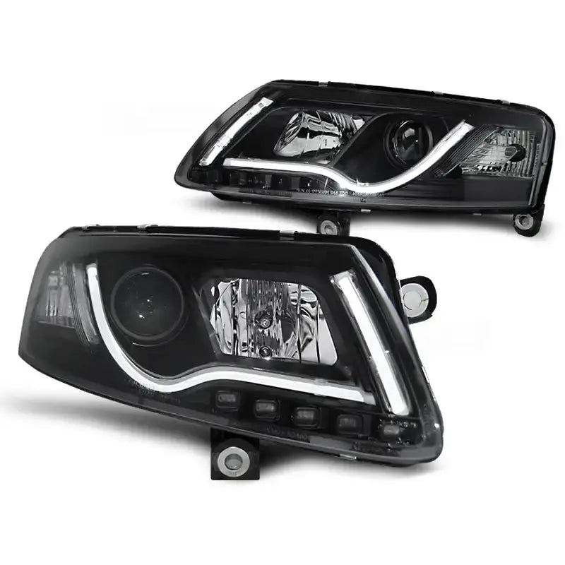 Frontlykter Audi A6 C6 04.04-08 Led Tube Lights True Drl Black