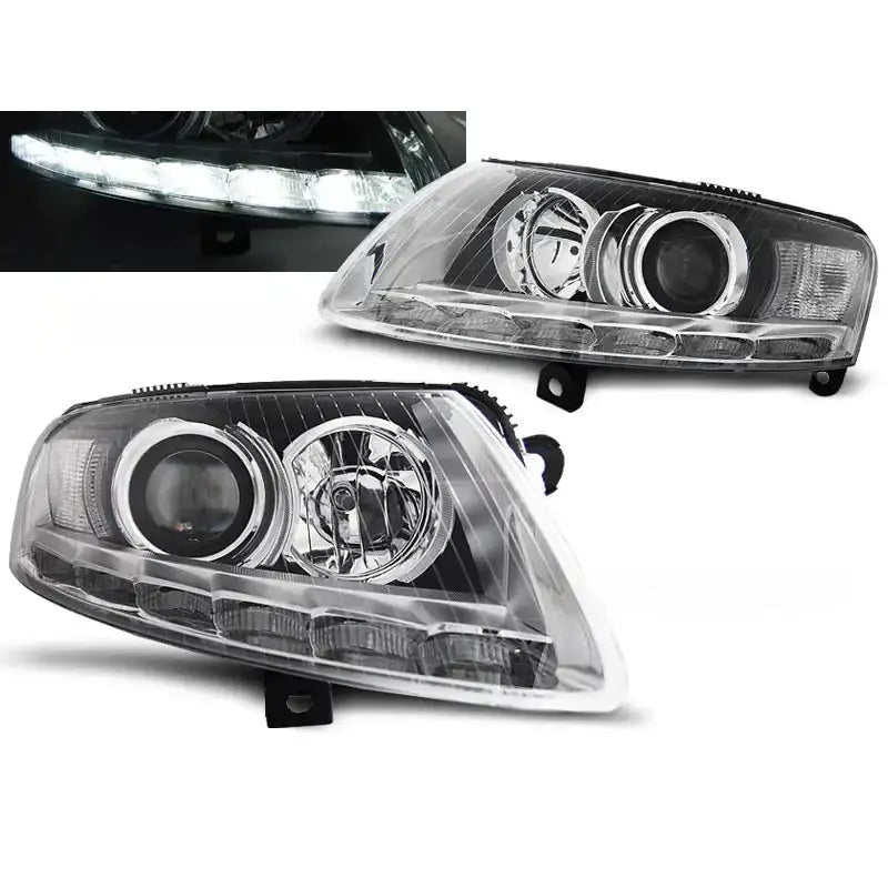 Frontlykter Audi A6 C6 04.04-08 Xenon Chrome Tru Drl