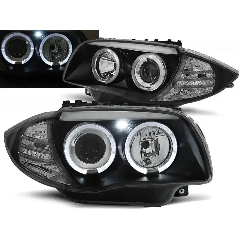 Frontlykter Bmw 1 E87/e81/82/88 04-11 Angel Eyes Black