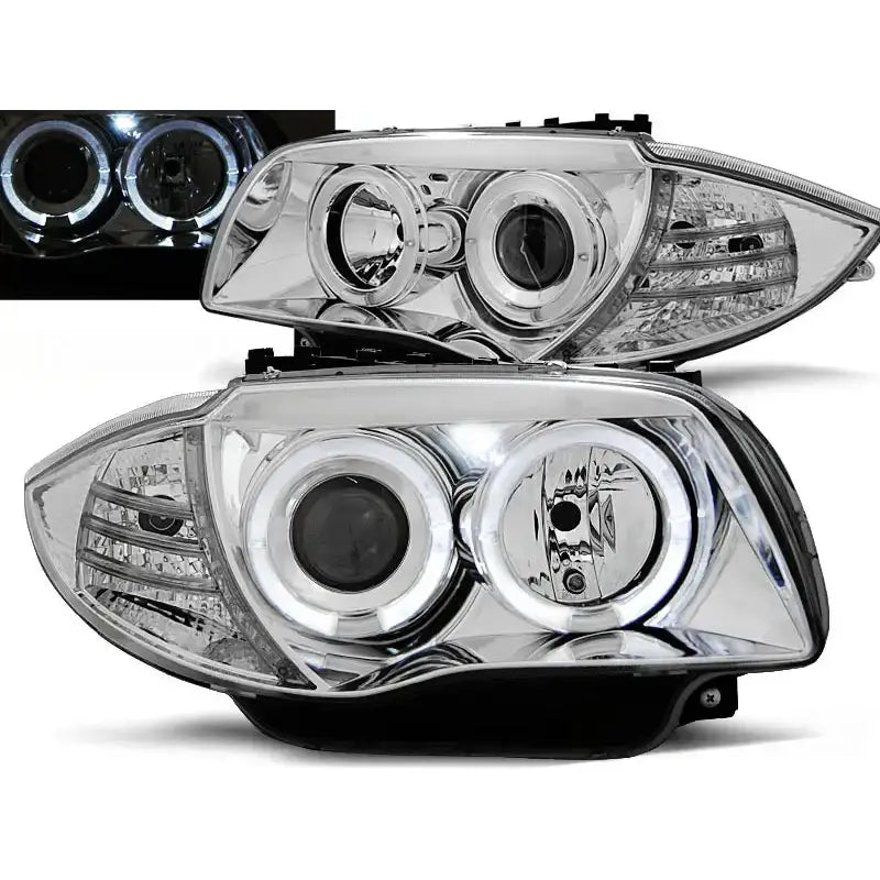 Frontlykter Bmw 1 E87/e81/82/88 04-11 Angel Eyes Chrome