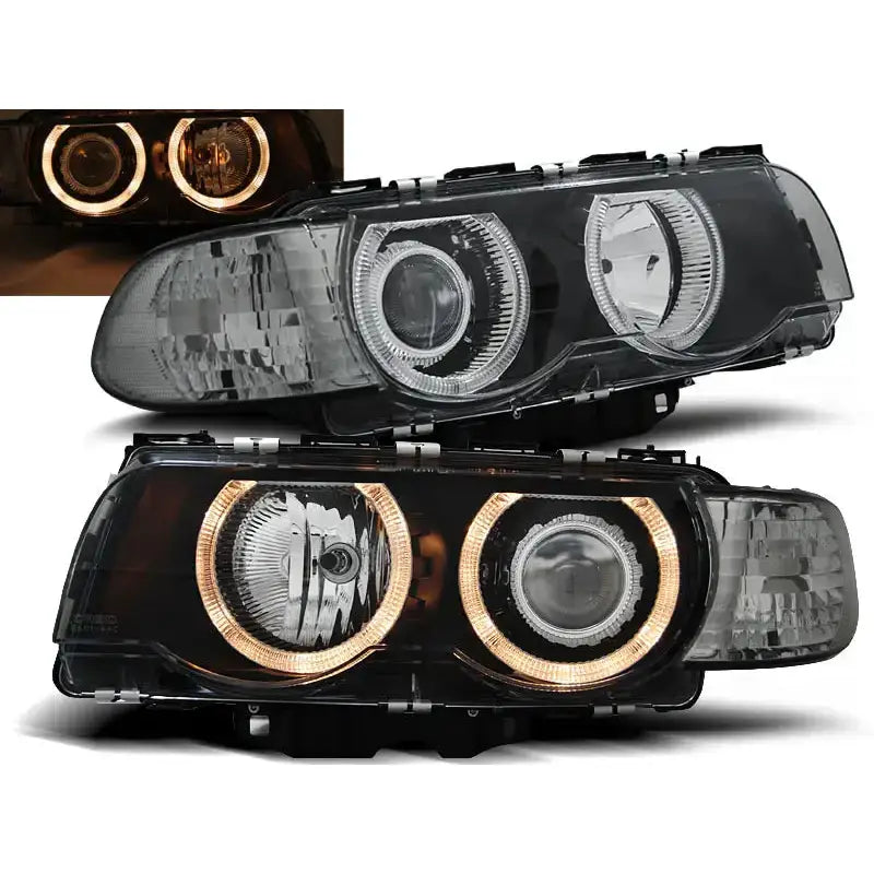Frontlykter Bmw E38 09.98-07.01 H7/h7 Angel Eyes Black