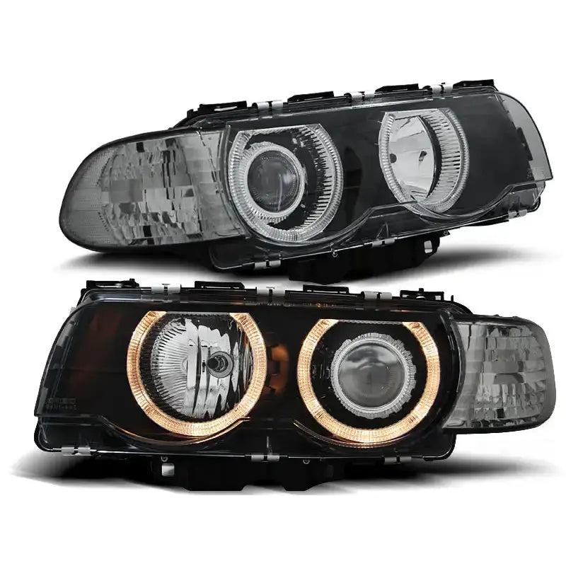 Frontlykter Bmw E38 09.98-07.01 H7/h7 Angel Eyes Black