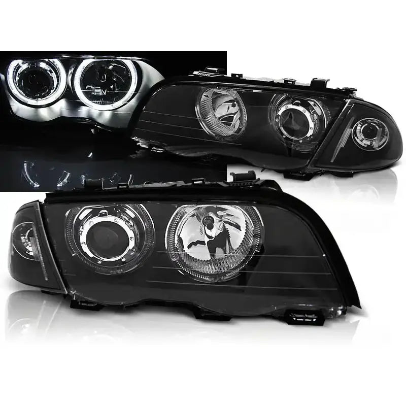 Frontlykter Bmw E46 05.98-08.01 S/t Angel Eyes Led Black