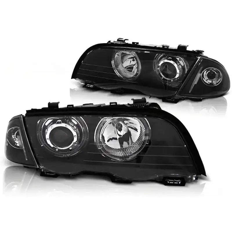 Frontlykter Bmw E46 05.98-08.01 S/t Angel Eyes Led Black