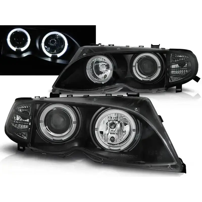 Frontlykter Bmw E46 09.01-03.05 Angel Eyes Black Limousine/touring