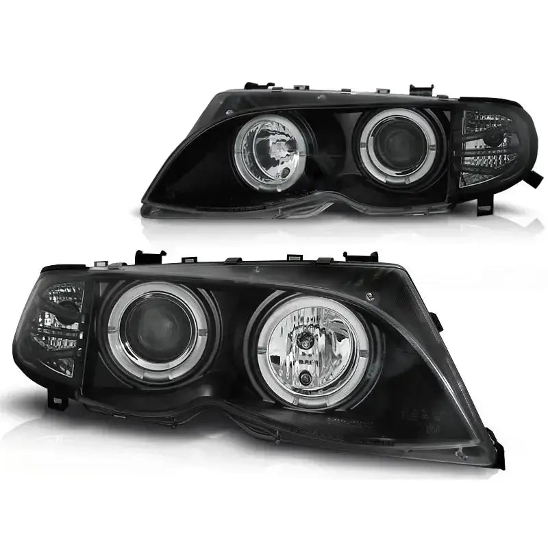 Frontlykter Bmw E46 09.01-03.05 Angel Eyes Black Limousine/touring
