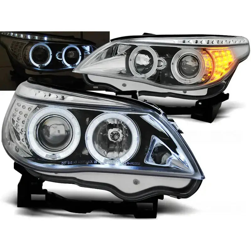 Frontlykter Bmw E60/e61 03-07 Angel Eyes Chrome Led Indic.