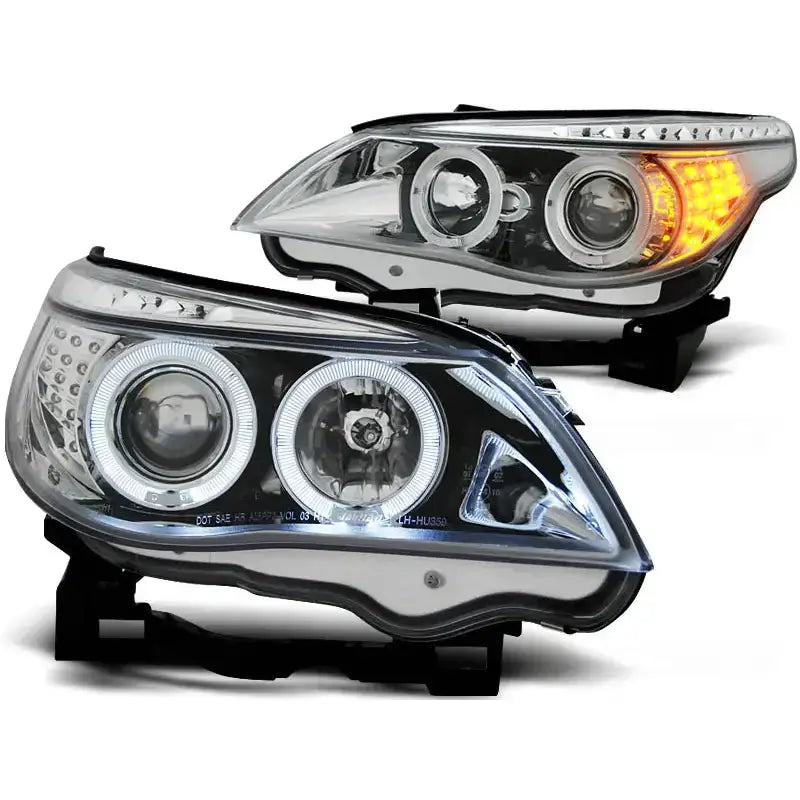 Frontlykter Bmw E60/e61 03-07 Angel Eyes Chrome Led Indic.