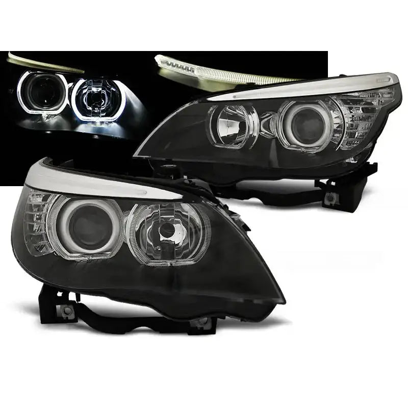 Frontlykter Bmw E60/e61 03-07 Led Angel Eyes H7/h7 Black