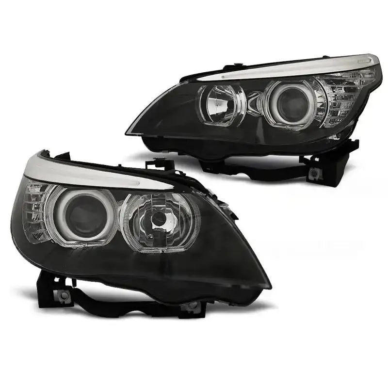 Frontlykter Bmw E60/e61 03-07 Led Angel Eyes H7/h7 Black
