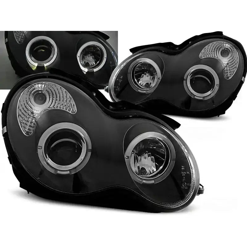 Frontlykter Mercedes W203 C-klasse 07.00-03.04 Angel Eyes Black
