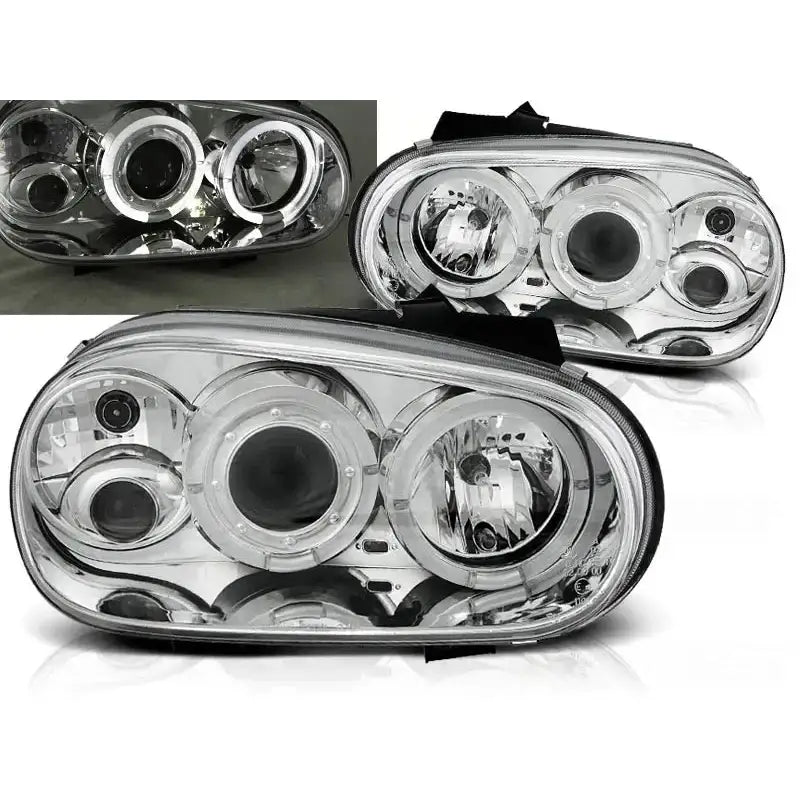 Frontlykter Vw Golf 4 09.97-09.03 Angel Eyes Chrome Halo Rims