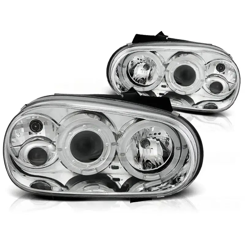 Frontlykter Vw Golf 4 09.97-09.03 Angel Eyes Chrome Halo Rims