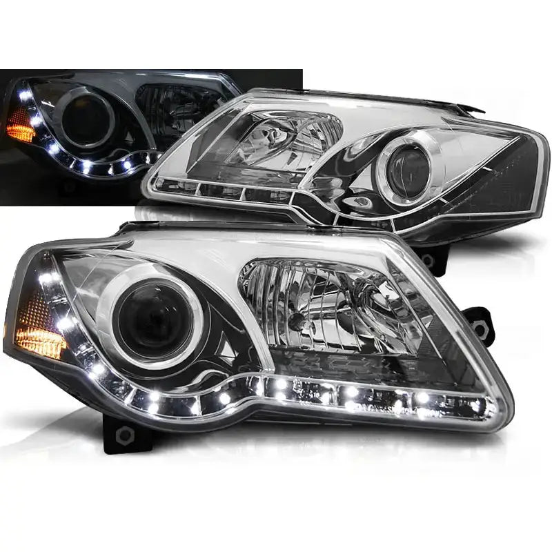 Frontlykter Vw Passat B6 3c 03.05-10 Daylight Chrome Led