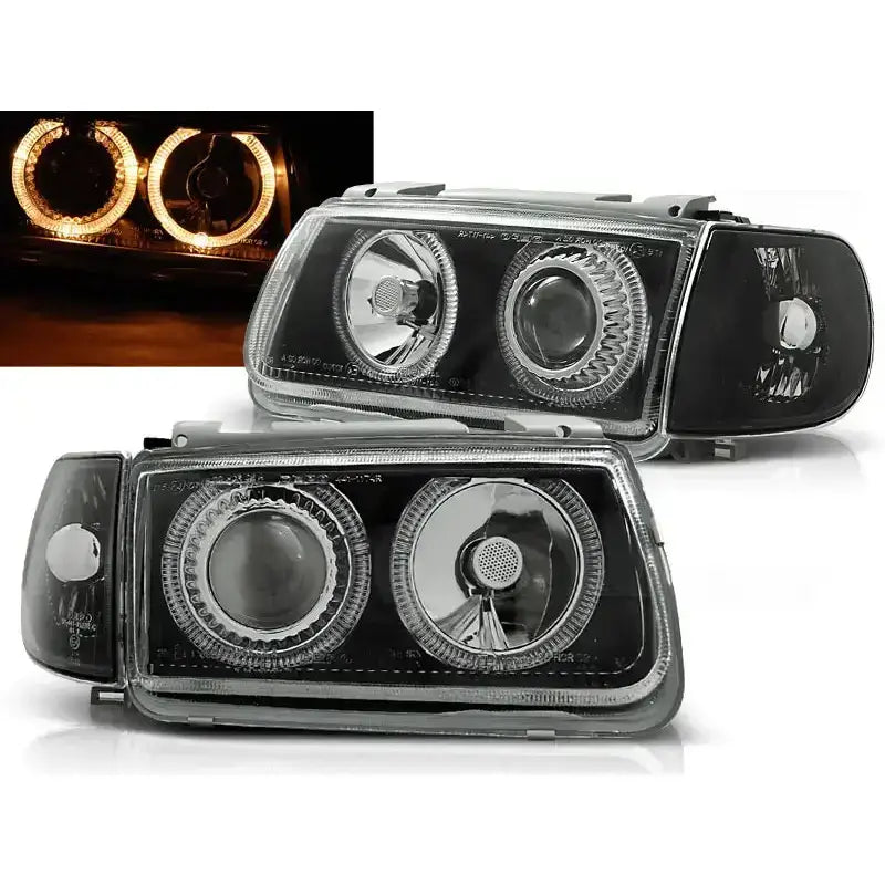 Frontlykter Vw Polo 6n 10.94-09.99 Hatchback Angel Eyes Black