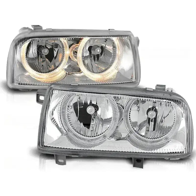 Frontlykter Vw Vento 01.92-08.98 Angel Eyes Chrome Halo Rims