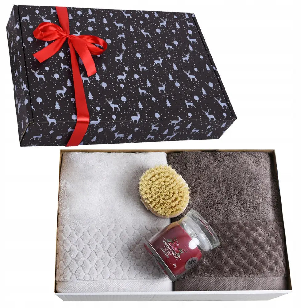 Gavesett for Par til Jul - Håndklær 70x140 Cm 2 Stk + Yankee Candle + Børste