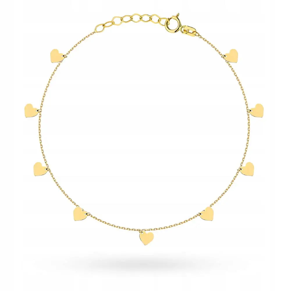 Armbånd Dame i Gull 585 med Hjerter og Charms Justerbart